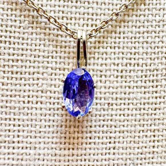Gold Over Sterling Silver 925 Oval Synthetic Sapphire Pendant Necklace Size 18" - Picture 1 of 16